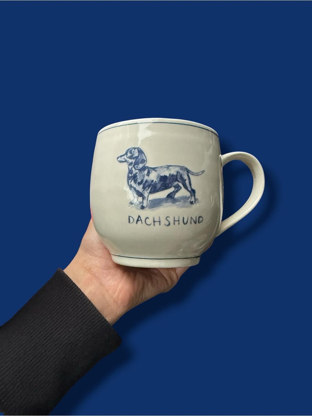Dachshund Ceramic Mug with Blue Illustration